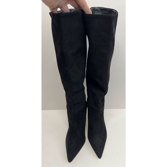 Larroude Knee High Boots Black Suede Size 10 Pointed Toe High Heel Leather Sole - Picture 7 of 11